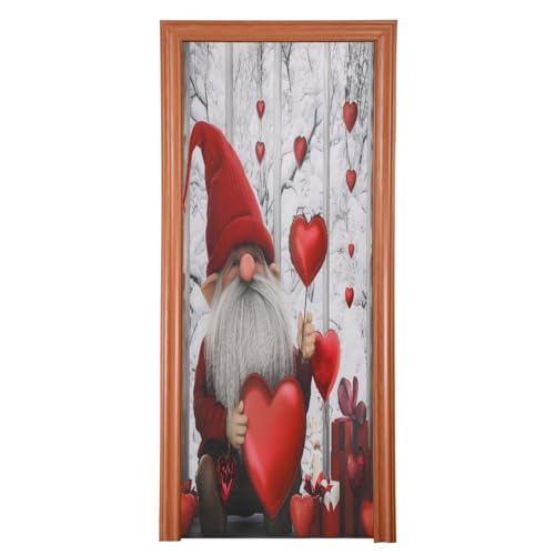 FLildon Romantic Gnome Valentine's Day Love Balloons Door Cover Decoration, Party Accessory Porch Decor for Festive Ornament Room Door Covers 36 x 98 Inch