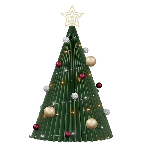 Árvore de Natal dobrável para decorações de festas, árvore de Natal de papel de 22,9 polegadas de altura, árvores de Natal natalícias em forma de favo (verde)