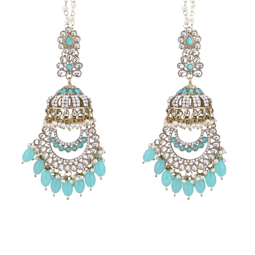 I Jewels Gold Plated Traditional Kundan & Pearl Dangle Jhumka Earrings With Attachable Ear Chain For Women 1 417hgOQ3a7L. SL500