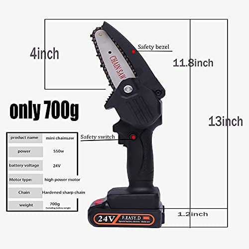 F.EASY.D Mini Chainsaw 4-Inch Cordless Electric Protable Chainsaw with 2 Battery, One-Hand 0.7kg Lightweight, Pruning Shears Chainsaw for Tree Branch Wood Cutting (4inch Black)