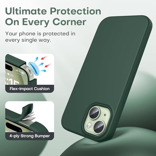 Image of DIZORO Compatible for iPhone 15 Plus Camera Protection Case 6.7, Slim Liquid Silicone 3 Layers Full Covered Soft Gel Rubber Phone Case Protective Cover 6.7 Inch - Forest Green