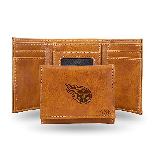 Rico Industries NFL Tennessee Titans Brown Personalized-Custom Laser Engraved Tri-fold Wallet - Slim Wallet