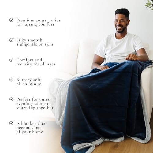 Image of Saranoni Oversized Luxury Blanket | Breathable Super Soft, Lush, Plush Comfy Blankets for Adults | Navy /Gray - X-Large 60 inch x 80 inch