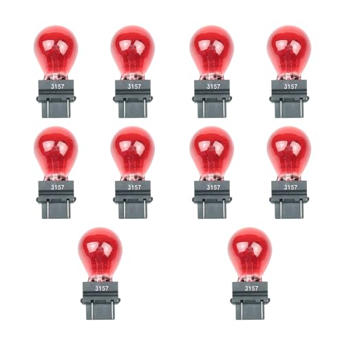 Tesnaao 10 Pack Car Instrument Light Bulb, 3157 Brake Light Bulb, 12 V 21/5 W Automobile Lighting Replacement Accessory, Universal for Most Cars, Trucks and Vans (Red)