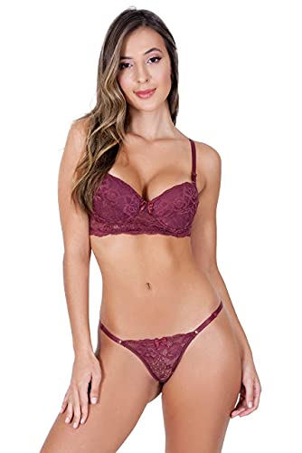Kit com 7 Conjuntos Cropped Lingerie de Renda Moda Intimas Sutiã e Calcinha de Luxo (G)