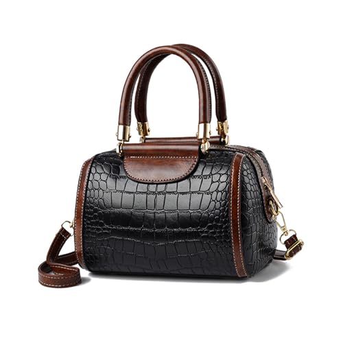 NICOLE & DORIS Sac a Main Mode Bandoulière Crocodile en PU Cuir - Pochette Elegant Cartable d'Épaule Chic Noir