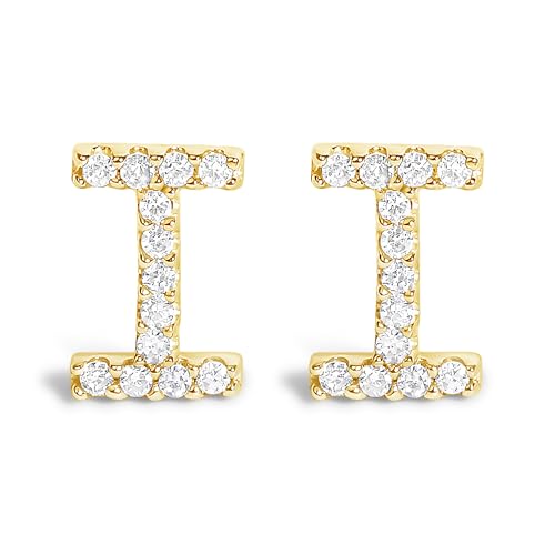 10K Yellow Gold 1/10 Cttw Diamond 'I' Initial Stud Earring