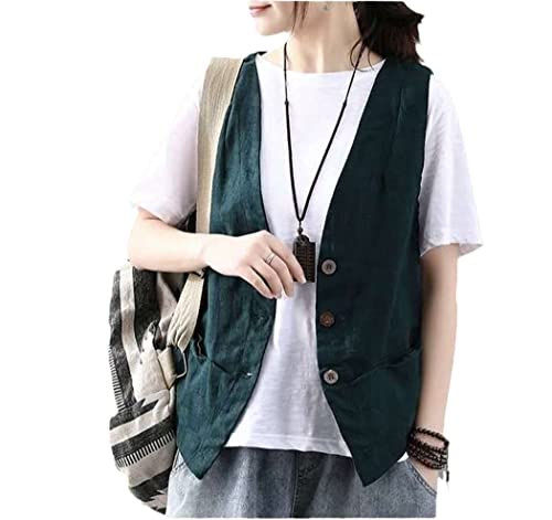 Veste sans manches femme rétro chic Haitpant verte M gilet décontracté boutonné