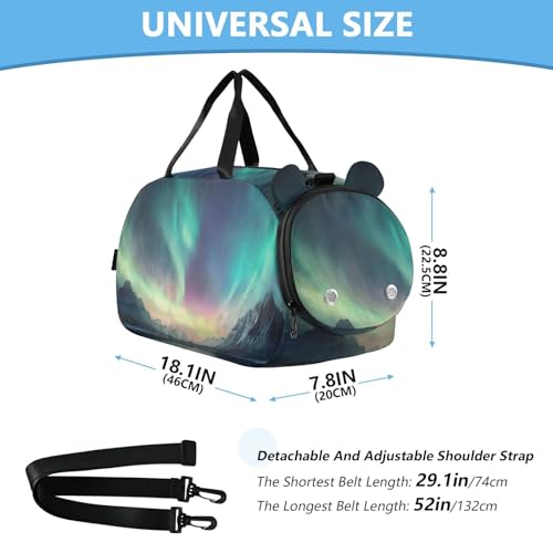 Aurora Borealis Pattern Duffle Bag for Girl, Sports Duffle Gym Bags with Shoe Compartment, Personalized Overnight Bag Travel Weekender for Kids2