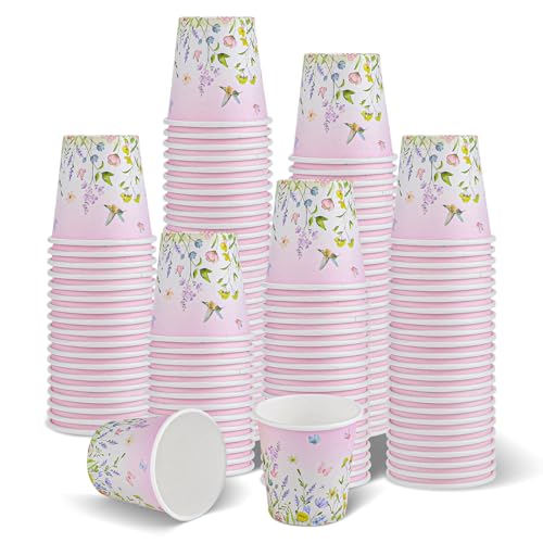 NatNarr 2 oz Bathroom Cups 150 Pack Mini Mouthwash Cup Disposable Small Paper Cups Wildflower Pattern Paper Cup for Hot/Cold Beverage Coffee Dessert Bathroom Home Picnic Party
