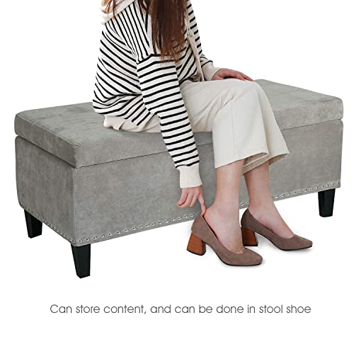 Decent Home Storage Ottoman Bench Fabric Rectangular Tufted Footstool For Bedroom Living Room Entryway (Smoky Gray) #TOP5