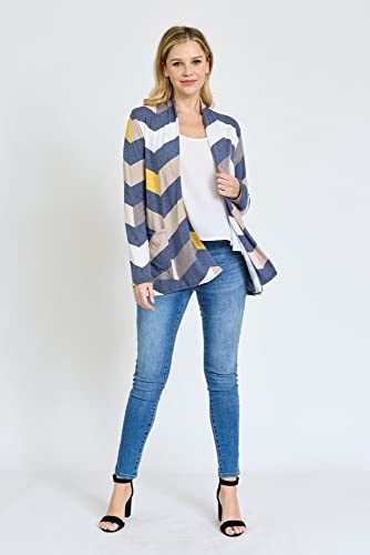 Image of Eloges Women's Multi Stripe Soft Knit Open Cardigan with Suede Elbow Patch