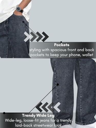 Image of GRECIILOOKS Men Jeans || Baggy Fit Jean's for Man || Loose Fit High Rise Denim || Stretchable Casual Wear Jean,s || Dance Rap Rapping Style Pant for Men || Denim Cotton Jeans