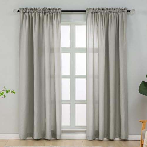 L.Z.E Non-See-Through Privacy Curtains 84 Inches Long 2 Panels Set, Grey Light Filtering Semi Sheer Curtains for Living Room Bedroom Doorway Divider, Rod Pocket Window Panels (55" W x 84" L)
