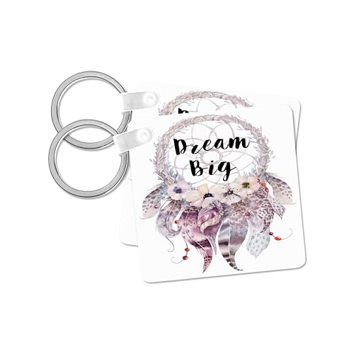 3dRose, Dream Big In A Watercolor Feathered Dream Catcher, set of 2 Key Chains