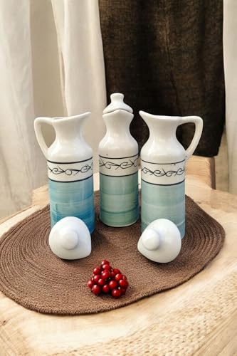 Image of MALAIKAH Ceramic Oil Dispenser Sea Blue Pack of 3 for Kitchen, Dining, Gifting, Home & Kitchen Decor