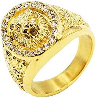 Roaring Lion CZ Iced Out Ring Lion Head Rings for men Bling Biker 316 Stainless Steel Rings Iced Out Jewelry Punk Ring Hip Hop Heavy Metal Cocktail Party Ring Vintage Animal Rings mens