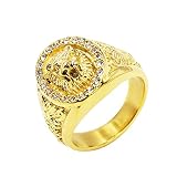 LAIMIUMIU33 Roaring Lion CZ Iced Out Ring Lion Head Rings for men Bling Biker 316 Stainless Steel Rings Iced Out Jewelry Punk Ring Hip Hop Heavy Metal Cocktail Party Ring Vintage Animal Rings mens