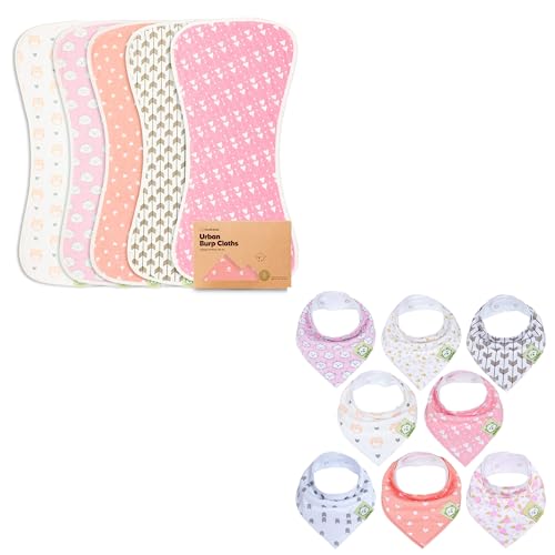 Image of Organic Burp Cloth & Organic Bandana Bibs by KeaBabies - Soft Cotton Burp Cloth & Bib Set for Baby Boys & Girls - Perfect Baby Shower Essentials for New Mom