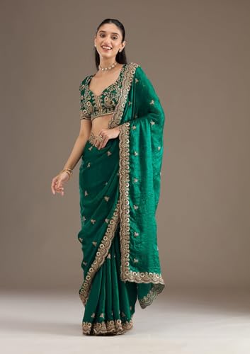 Image of Premium Butti work Saree with Heavy Embroidery & Sequin Work | Wedding Party Festive Designer Saree with Unstitched Embroidered Blouse Piece for Women