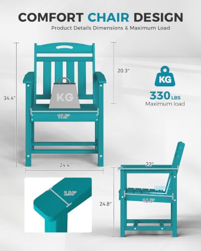 Image of Ciokea HDPE Outdoor Patio Dining Chairs Set of 2, All-Weather Porch Chair with Wide Seat, Durable Outdoor Furniture for Backyard, Garden, Lawn & Poolside, Lake Blue