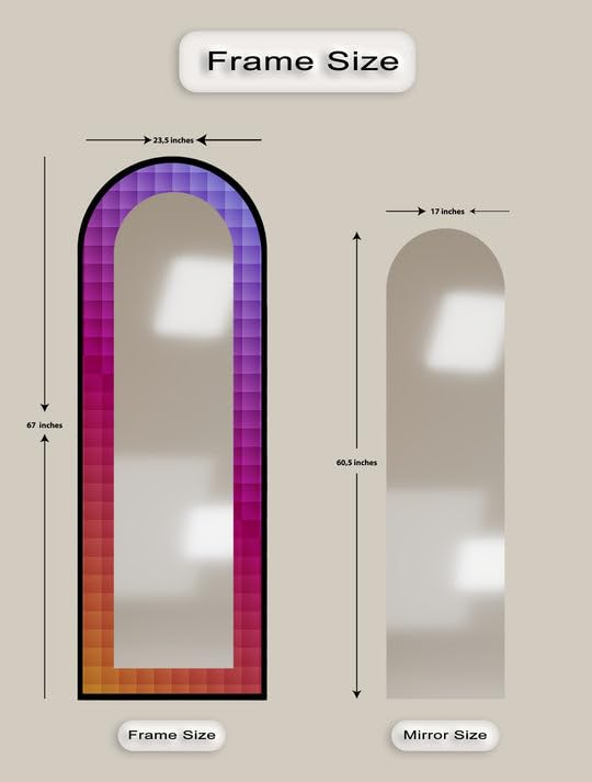 PixelGlow Spectrum - Specchio da pavimento macchiato a tutta lunghezza da 23,5 x 160 cm (larghezza x altezza), specchio da pavimento con cornice nera con cornice dorata