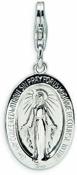Amore LaVita Sterling Silver Miraculous Medal Lobster Clasp Bracelet Charm
