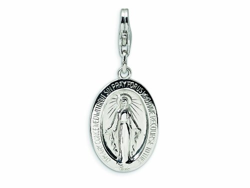 Amore Lavita Sterling Silver Miraculous Medal Lobster Clasp Bracelet Charm #TOP2
