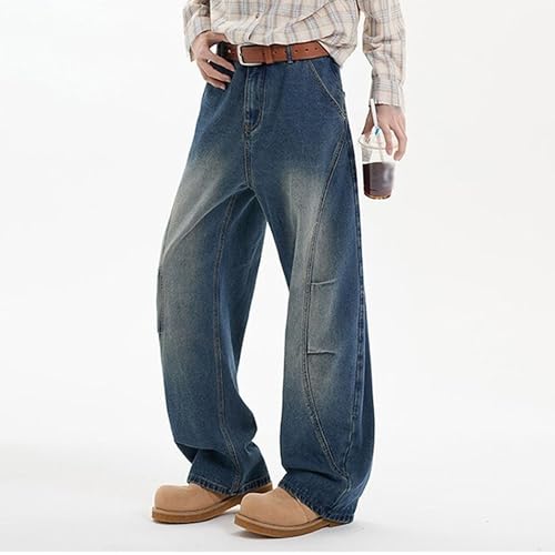 Men'sHip Hop Baggy Jeans Wide Leg Denim Pants Casual Loose Fit Trousers Streetwear2