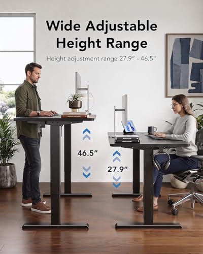 Image of HUANUO Electric Standing Desk,53 inch x 28 inch Height Adjustable Desk, 4 Memory Height Settings, Sit to Stand Up Desk for Home Office, with Headphone Hook, Cable Manager, Black