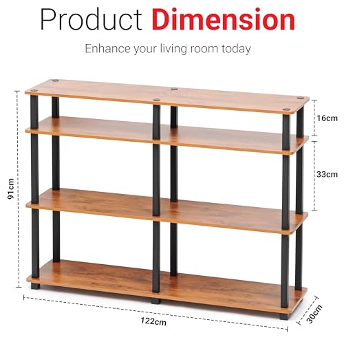 Image of Livzing 4 Tier Wooden TNT TV Entertainment Units | Sturdy Construction | Holds up to 55 inches TV | Multiple Shelves & Open Shelving | Ventilation | Modern TV Stand