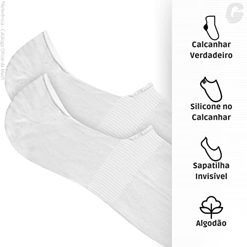 Kit 06 Pares Meias Sapatilha Super Invisível Mash Silicone Interno no Calcanhar | Branco | 39-44 | 2