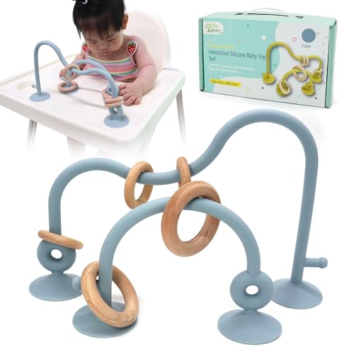 Image of Gogzy - Parent-Child Interactive Silicone Baby Toy Set - Suction Cups Education Teething Toys for Infant Toddler Ages 6M+, BPA Free (Blue)
