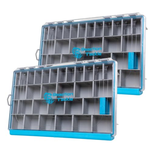 Reaction Tackle 3700 Caja Organizadora de Pesca Resistente al Agua con Divisores Removibles (Paquete de 2)