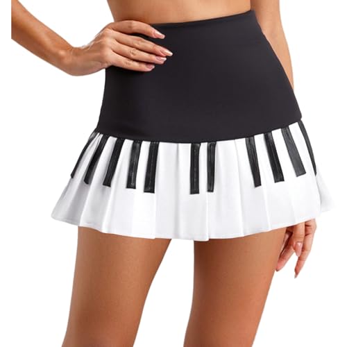 Mini Piano Skirt for Women Y2k Trendy Harajuku Black White Spliced Short Skirts