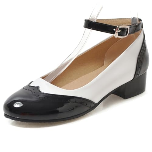 Gicoiz Brogue Mary Jane Women Patent Low Heels Pumps