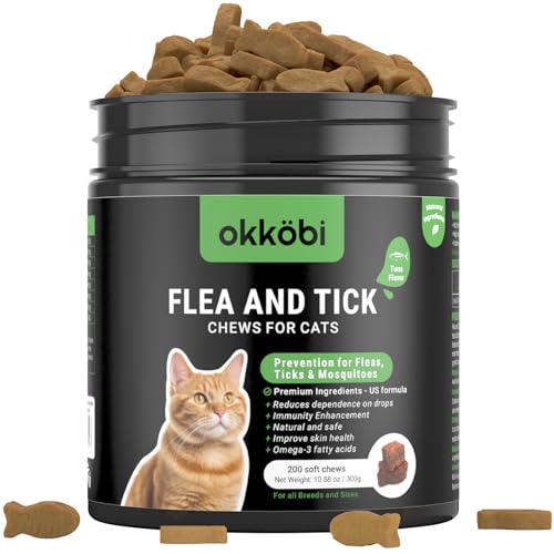 Flea and Tick Prevention for Cats Chewable - 200 Chews - Feral Cat Flea & Tick Control - Packed with...