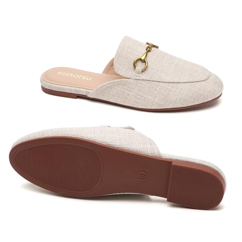 Image of Minorsu Buckle Mules for Women Flats Loafers Shoes for Work Office Business