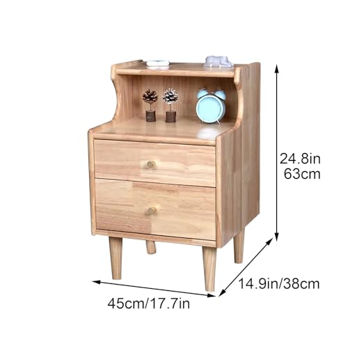 Yajuer Modern Solid Wood Nightstands, Nightstand for Bedroom with 2 Wooden Drawer, Small Nightstand, Bedside Table for Bedroom Living Room(45 * 38 * 63cm)