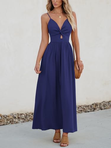 Image of CUPSHE Women Casual Dress Beach Sleeveless V Neck Summer Cutout Spaghetti Straps Formal Maxi Sun Dresses