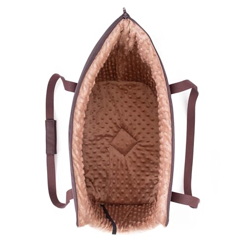 BOUTIQUE ZOO Hundetasche - Braun Beige/Minky, L bis 15 kg - Tragetasche für kleinen und mittleren Hund, Welpen, Katze