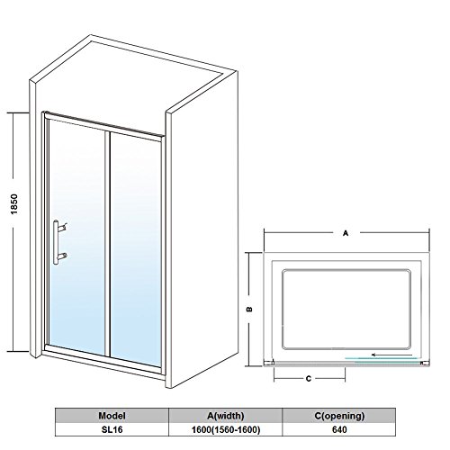 ELEGANT 1600mm Sliding Shower Screen Panel for Bath Door in 6mm Safety Shower Enclosure Cubicle Glass