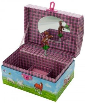 Horse Music Jewelry Box Ideal for Your Little Princess | Music Girls Toys | Musical Jewelry Case Box | Girls Jewelry Box | Music Box with Horse and Farm Design - Pink