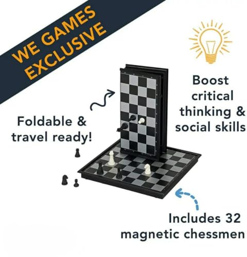 Image of LONGMIRE Magnetic Chess Board Educational Toys Set with Folding Chess Board with Pieces Storage | Portable Strategy Game for Kids & Adults 2 Player Game for Travel, Learning & Fun Multicolor (Black)