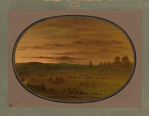 Tableau un campement indien au coucher du soleil George Catlin toile 60x90cm