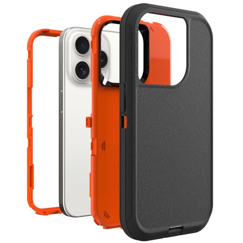 Image of for iPhone 16 Pro Case [6.3 inch], Heavy-Duty Tough Rugged Shockproof Drop Protective Cover Phone Cases, Black+Orange