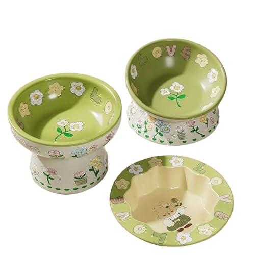 CHEWJOY Adorable Ensemble de 3 gamelles en céramique pour Chats Birman, Comprenant Une gamelle d'eau, Une gamelle inclinée et Un Bol Peu Profond. A