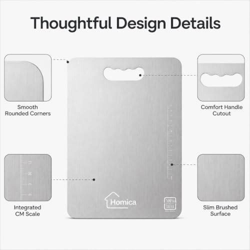 Image of Steel Chopping Board for Kitchen | Heavy-Duty Stainless Steel Kitchen Cutting Board | for Vegetables, Fruits, Meat & Fish | Anti-Skid, Food Safe & Rust Resistant Size 31 * 21 CM