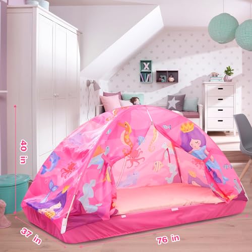 Image of Kid Bed Tent -Twin Play Tent Dream Playhouse for Bedroom Decor Indoor Games Twin Size Bed Canopy by CRAWLBO