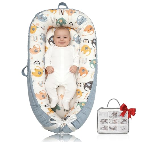 Image of Meindoovm Organic Cotton Baby Support Cushion –Infant Support Cushion Reversible, Portable, Soft & Breathable with Washable Cover | Perfect for Awake-Time Use Only - Big Elephant